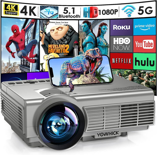 Projector with WiFi and Bluetooth, 5G WiFi Native 1080P YOWHICK DP01 Outdoor Projector Grey - YOWHICK