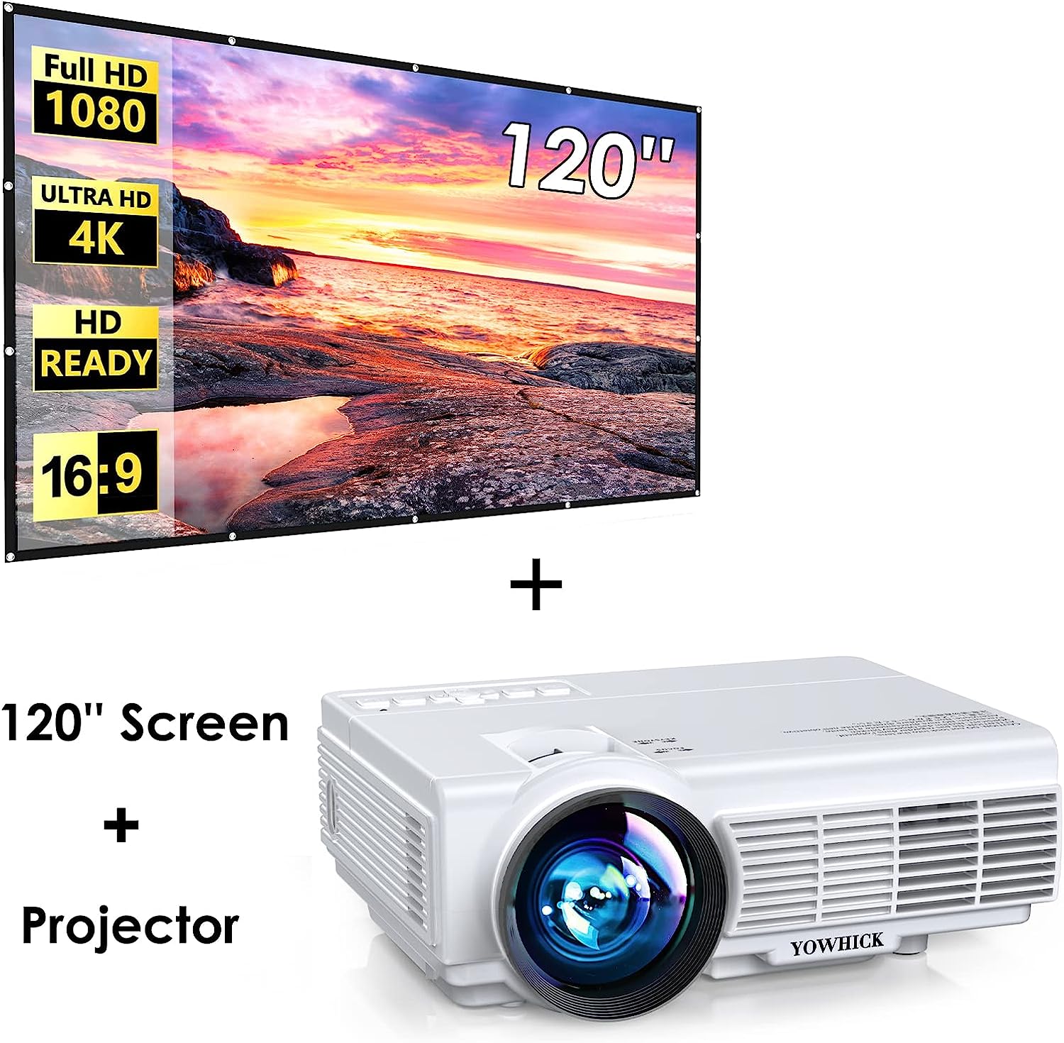 5G WiFi Bluetooth Projector, Native 1080P YOWHICK DP01 Mini Video Projector  with 200'' Screen White