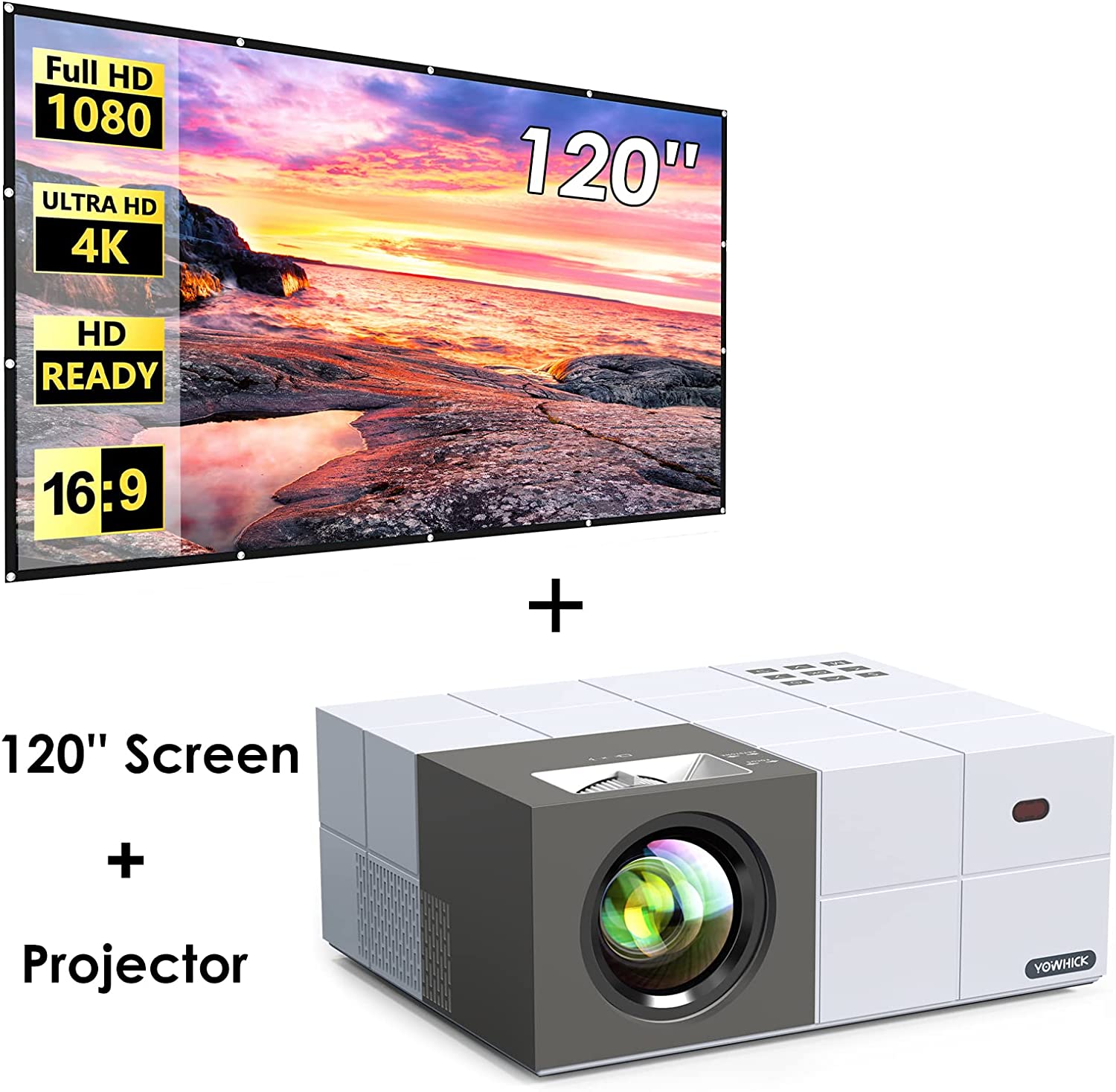 Native 1080P 5G WiFi Bluetooth Projector 4K Support, GDP1W Outdoor Projector White - YOWHICK