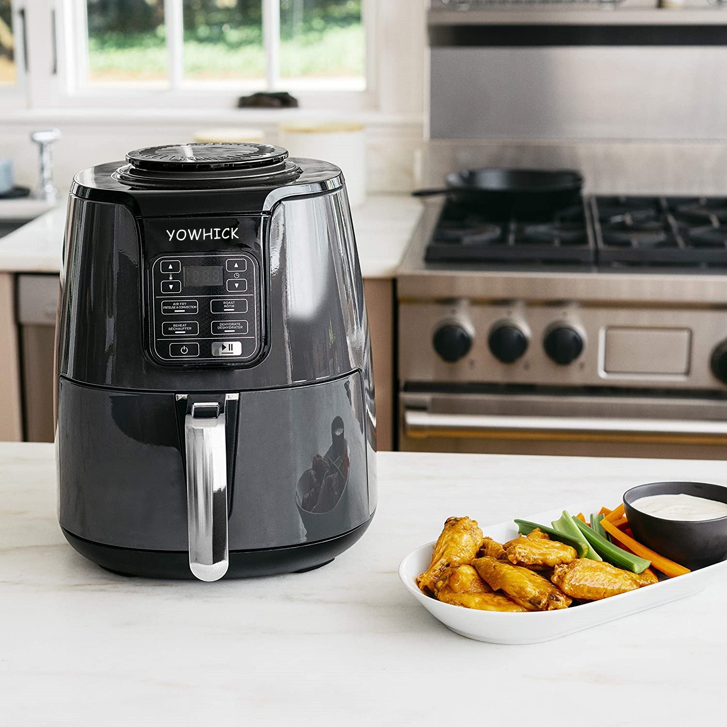 YOWHICK Air Fryer, Large 6 Quart Air Fryers with 50 Recipes for Family, One Touch Setting Small Appliance with 11 Cooking Functions and Voice Reminder, Dishwasher Safe - YOWHICK