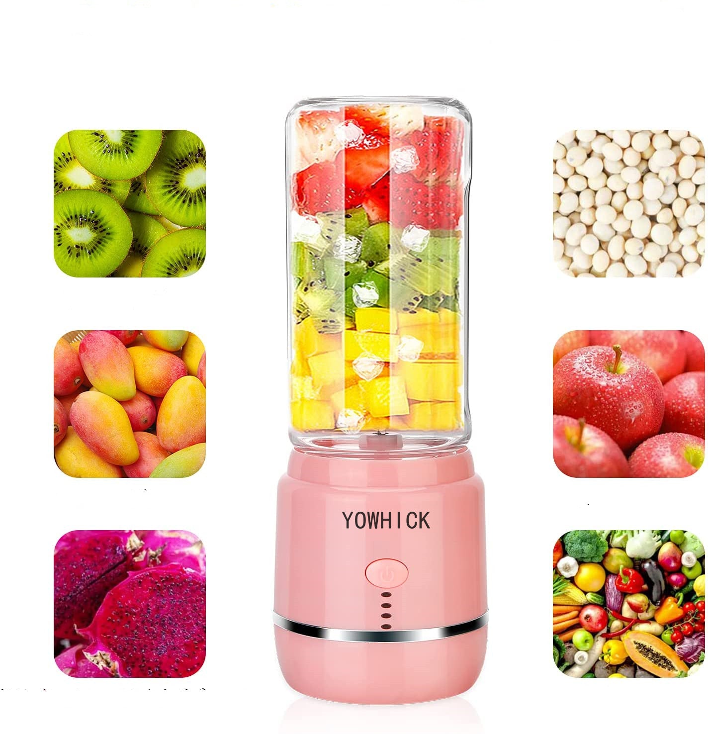 YOWHICK Juicer, Vegetable & Fruit Mixer, Juice, For Baby Food, 13.5 fl oz (400 ml), 4,000 mAh, USB Rechargeable, Portable, Washable, Easy to Operate, Nutrition Refilling for Outdoor, Camping, Travel, Business Trips, Office - YOWHICK