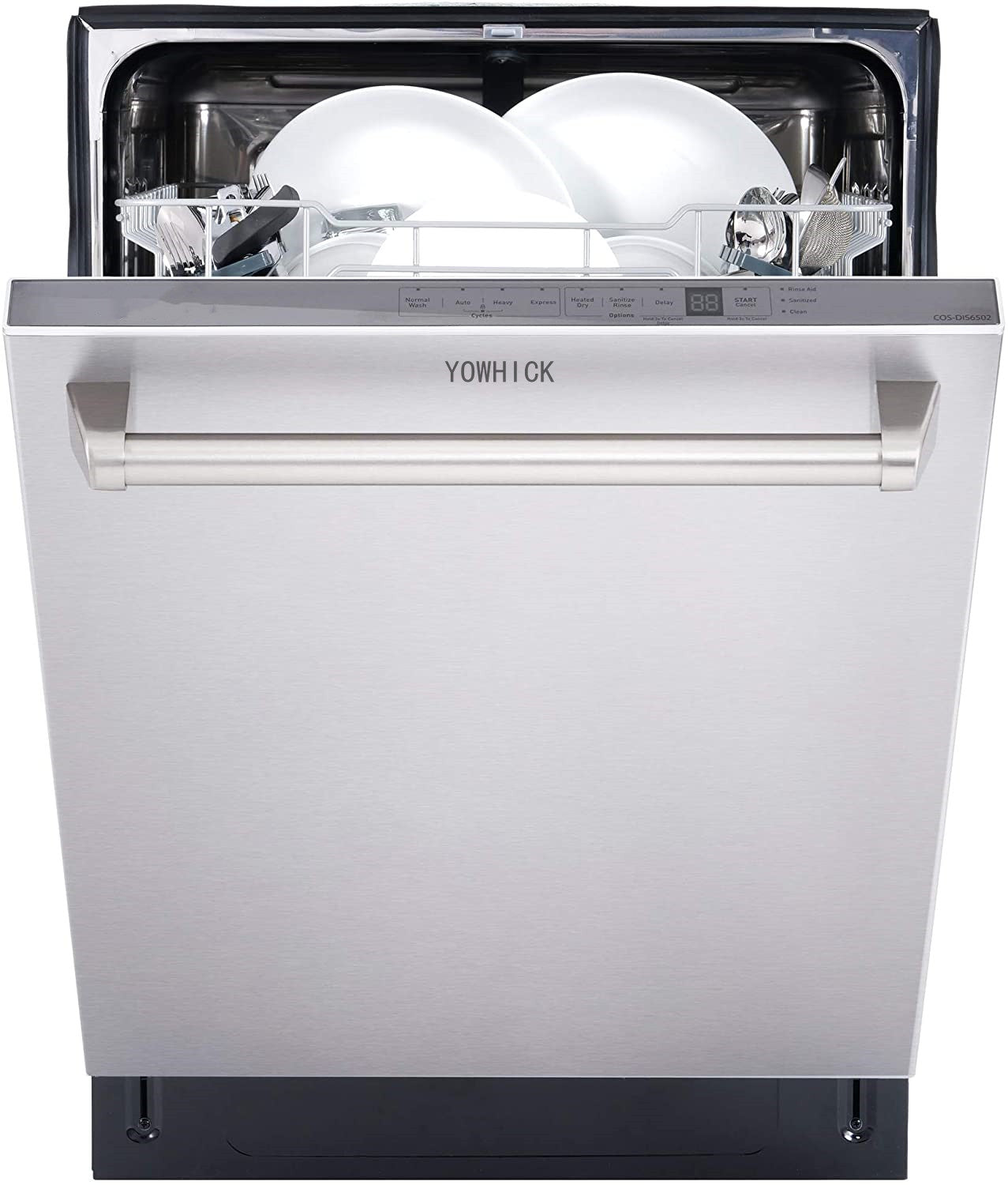YOWHICK 24 inch Top Control Built-in Tall Tub Dishwasher, Fingerprint Resistant, Low Noise 45dB in Stainless Steel - YOWHICK