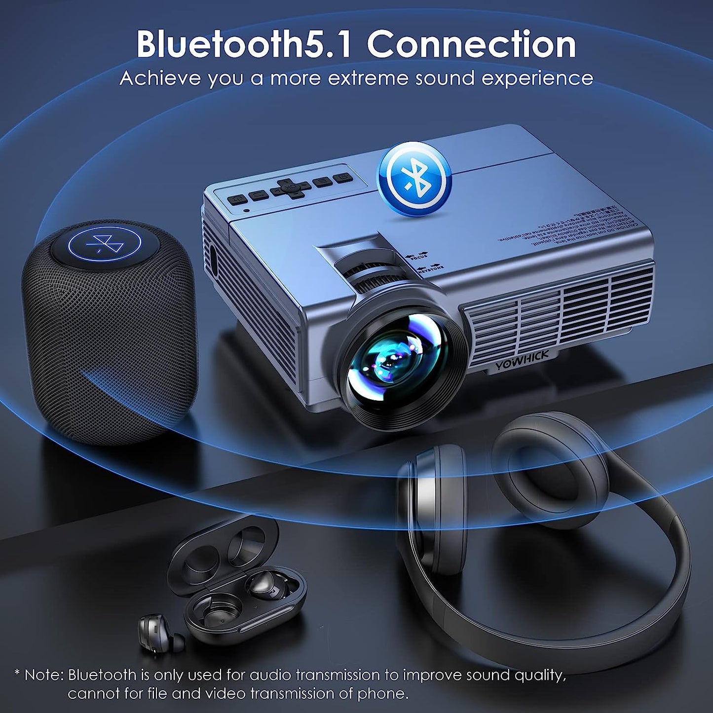 Projector with WiFi and Bluetooth, 5G WiFi Native 1080P 9500L YOWHICK DP01 Outdoor Projector Grey - YOWHICK