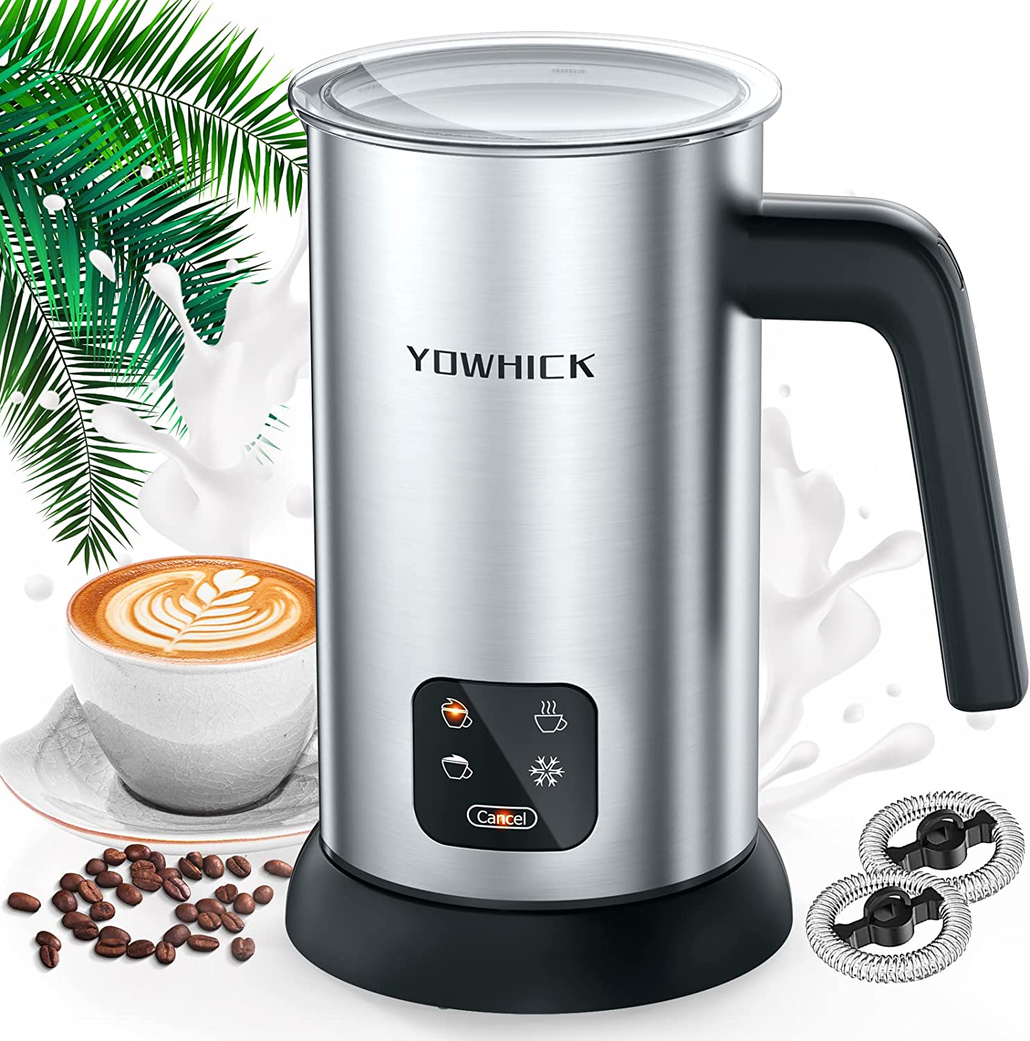 YOWHICK Milk Frother, 4-in-1 Electric Milk Steamer Stainless Steel,10.
