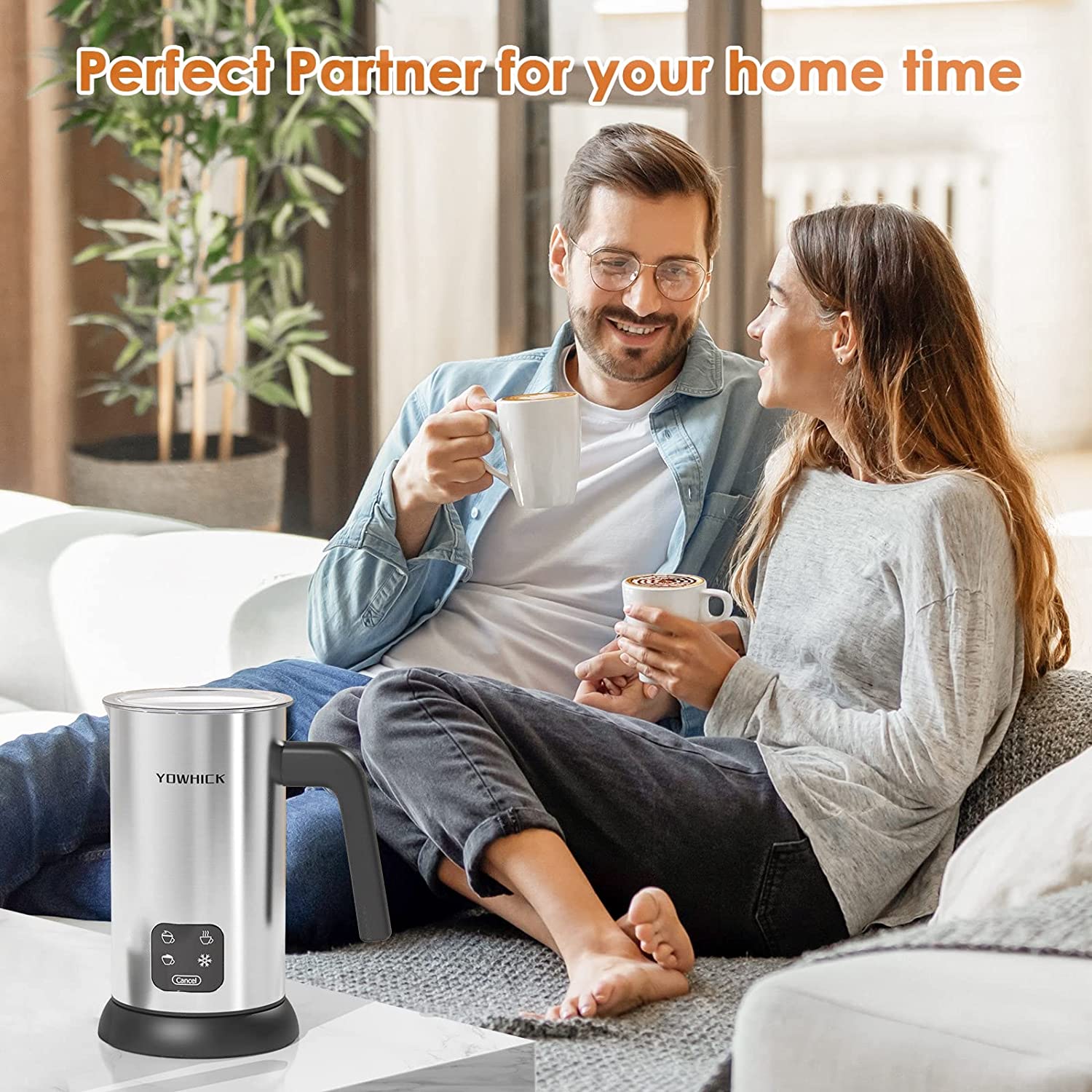 YOWHICK Milk Frother, 4-in-1 Electric Milk Steamer Stainless Steel,10.1oz/300ml Large Capacity, Automatic Hot/Cold Foam Maker and Milk Warmer for Latte, Cappuccinos, Macchiato, Hot Chocolate,120V - YOWHICK