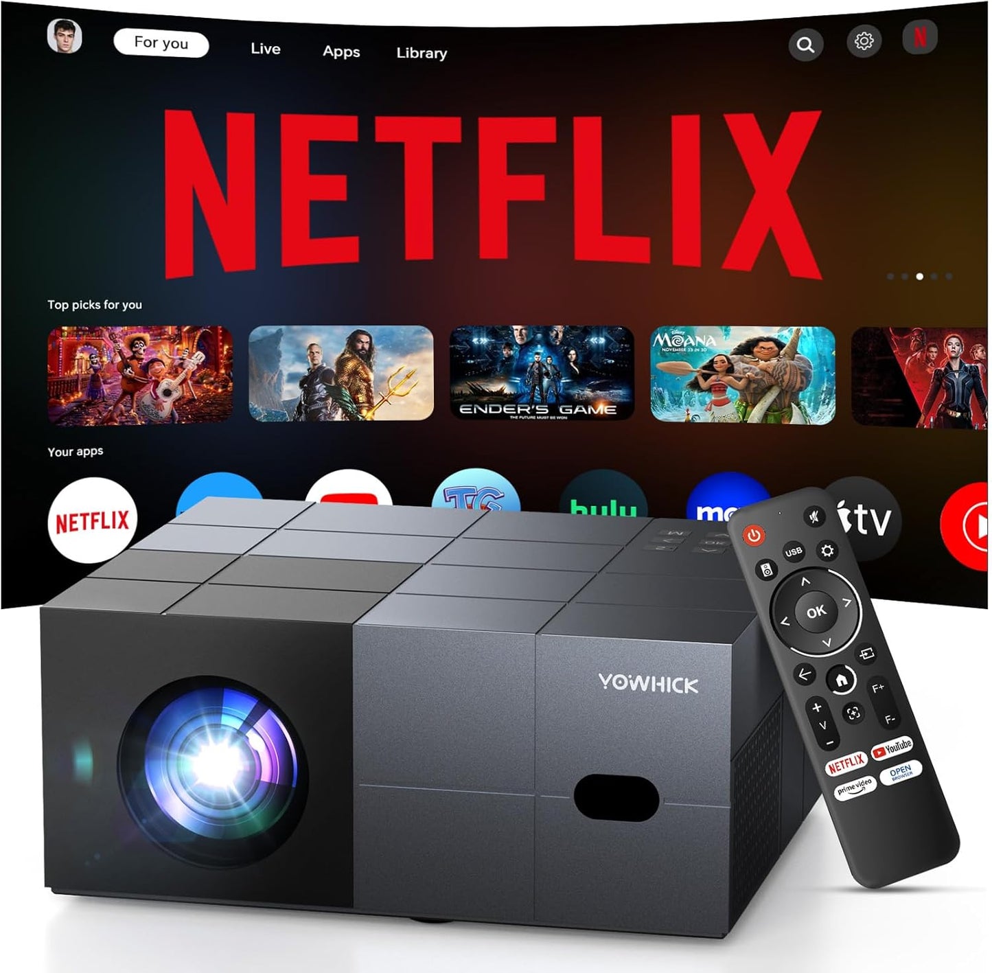 [Netflix Officially/1000 ANSI/Dolby Audio]DP08 Smart Projector with WiFi 6 and Bluetooth 5.3, 4K Outdoor Movie Projector, Electric Focus & AI Auto Keystone Portable Native 1080P Proyector