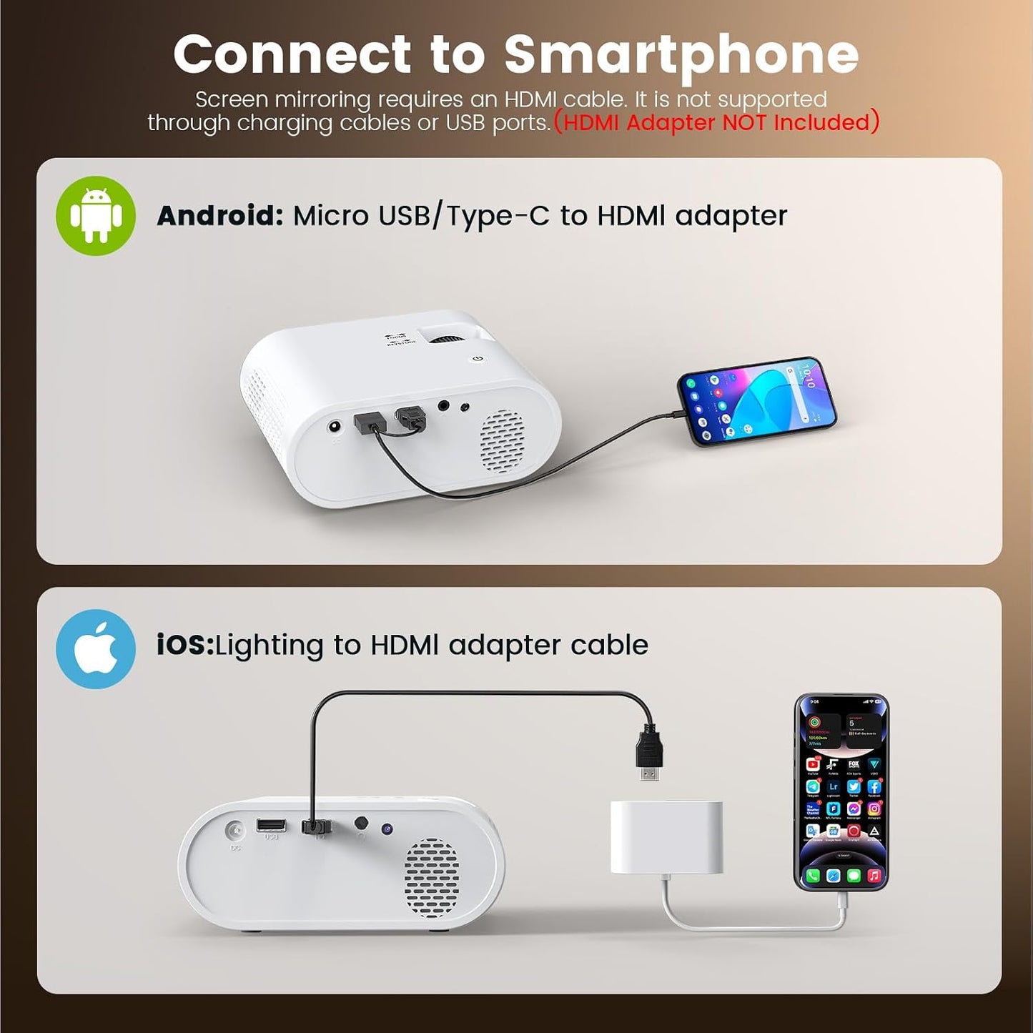 YOWHICK Portable Mini Projector Supports 1080P for iOS and Android