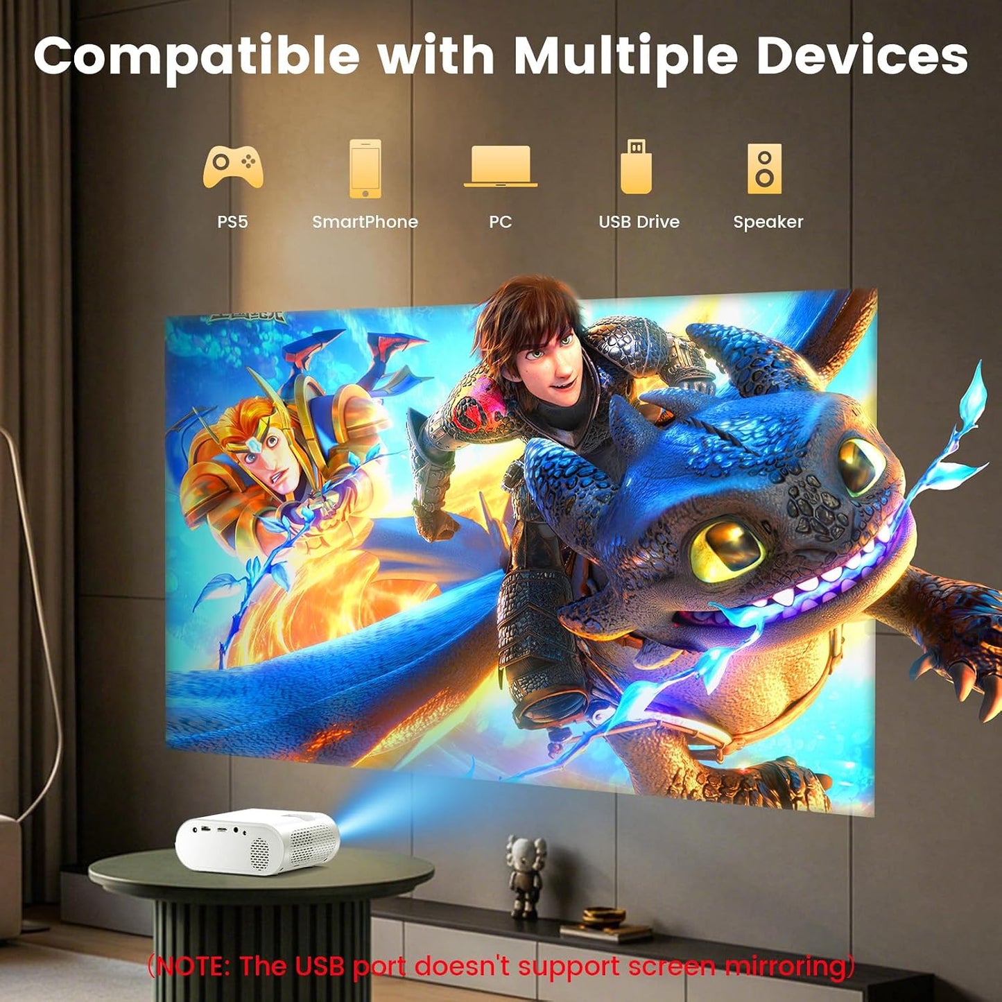 YOWHICK Portable Mini Projector Supports 1080P for iOS and Android