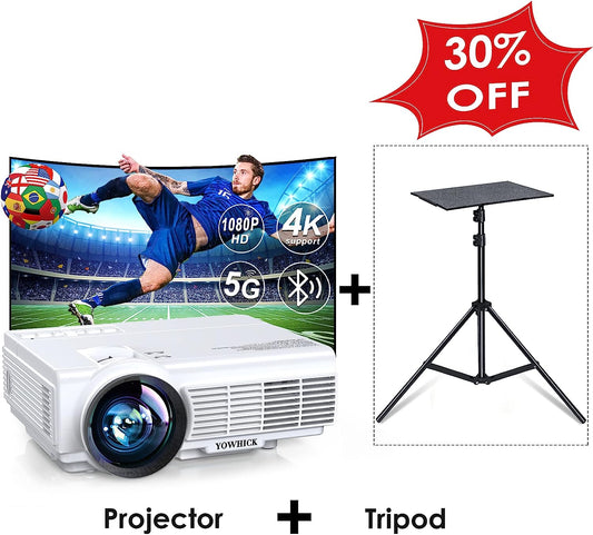 YOWHICK DP01 WiFi Bluetooth Projector and Projector Tripod Stand Bundle - YOWHICK