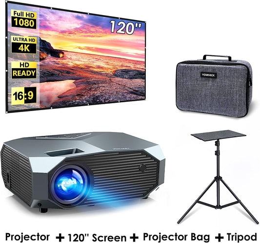 YOWHICK DP03 Projector, 120" Projector Screen, Projector Tripod Stand and Projector Case Bundle - YOWHICK