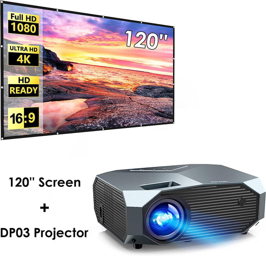 YOWHICK DP03 Projector and 120" Projector Screen Bundle - YOWHICK