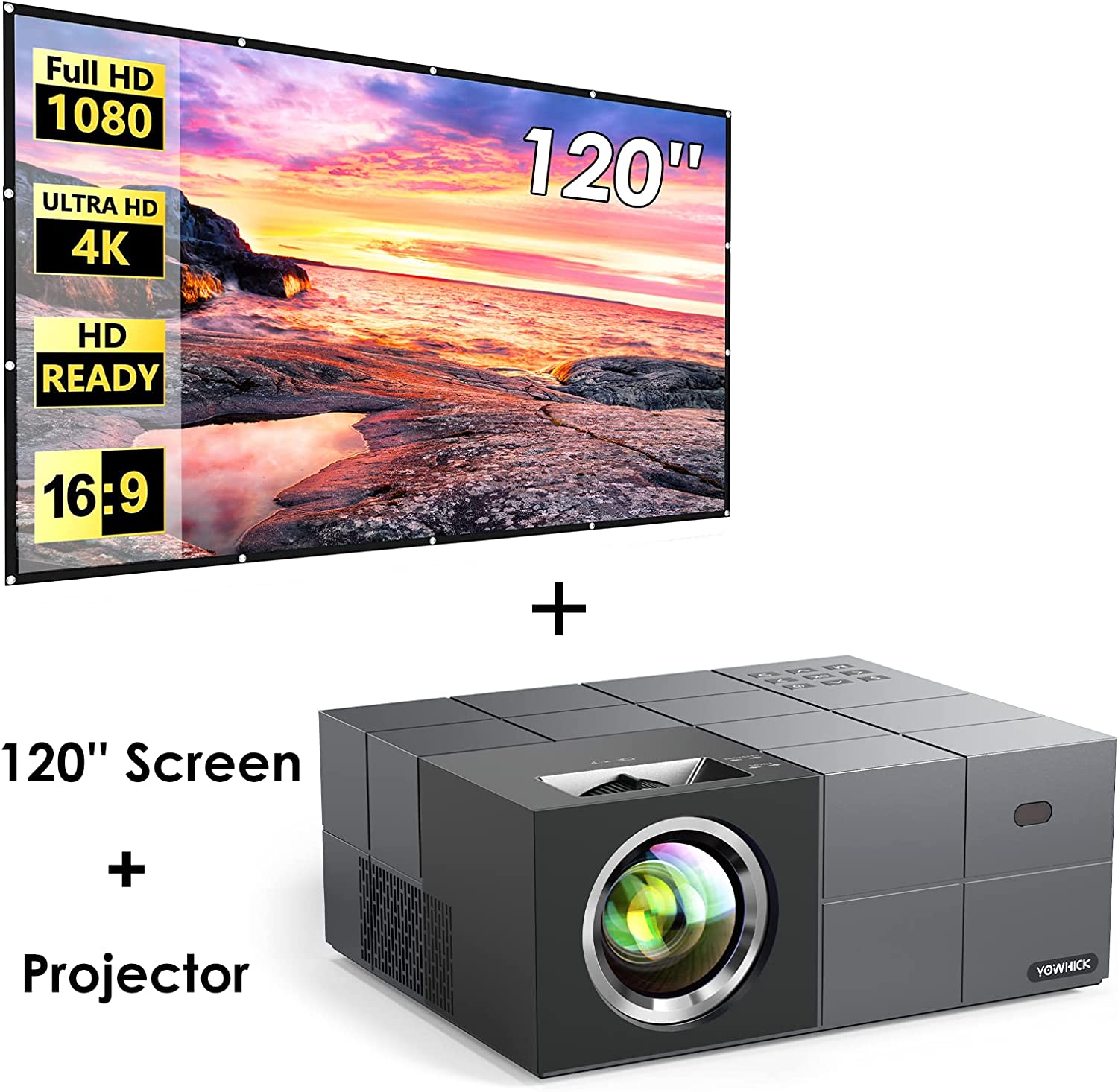 Native 1080P 5G WiFi Bluetooth Projector 4K Support, GDP1G Outdoor Projector Grey - YOWHICK