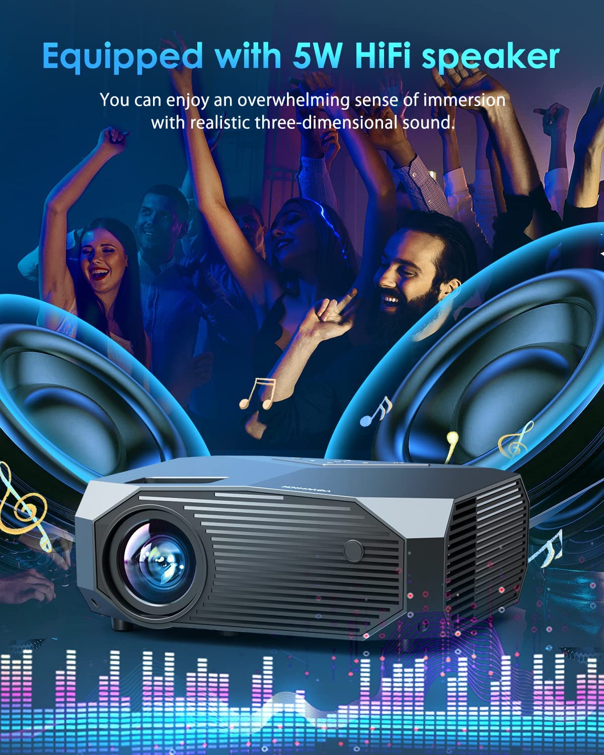 YOWHICK 5G WiFi Projector 10000L Full HD 1080P Outdoor Portable Video Projector Support 4K, Home Theater Movie Projector Compatible with HDMI, VGA, USB - Black - YOWHICK
