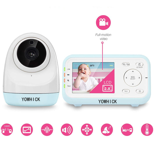 YOWHICK LM917-1B 2.8" Digital Video Baby Monitor with Pan & Tilt Camera, Full Color and Automatic Night Vision, Blue, 1 Count - YOWHICK