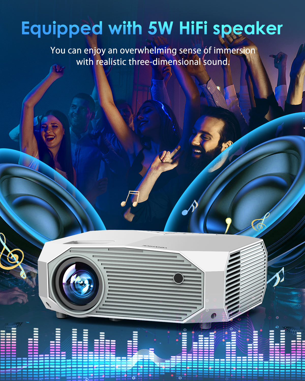 Projector with 5G WiFi & Bluetooth, YOWHICK 10000L Full HD 1080P Outdoor Portable Video Projector Support 4K, Home Theater Movie Projector Compatible with HDMI, VGA, USB, Laptop, iOS & Android Phone, White - YOWHICK