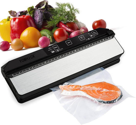 YOWHICK Vacuum Packer, Food Saver, Dry and Wet Compatible, Food Sealer, 60 kPa Suction, 12.6 inches (32 cm), Vacuum Packer, Includes 15 Vacuum Bags for Home Use, Deflation Sealing, Long-Lasting, Small, Easy Operation - YOWHICK