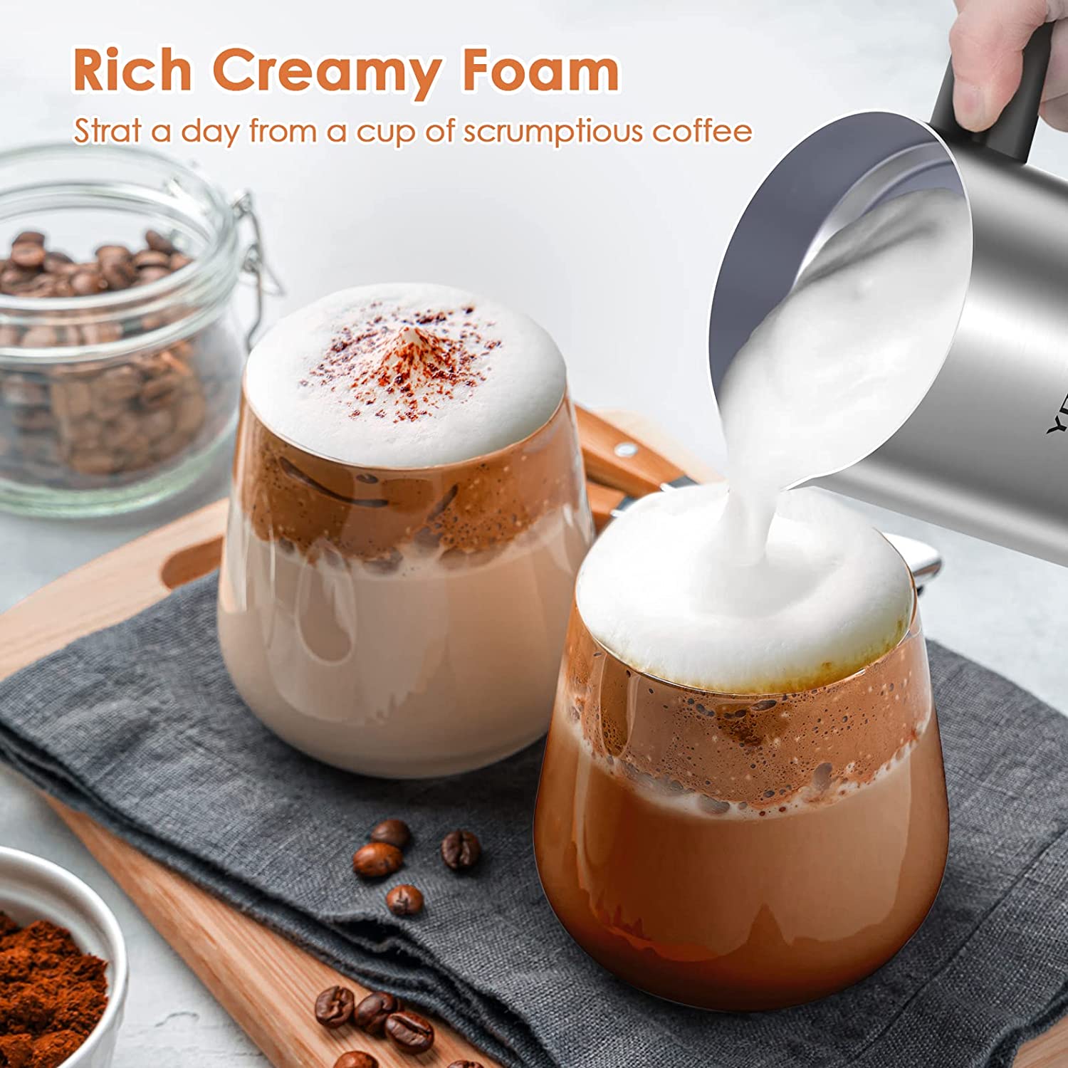 Milk Frother and Steamer 4 in 1 Milk Warmer Foam Maker for Coffe Latte  Cappucci