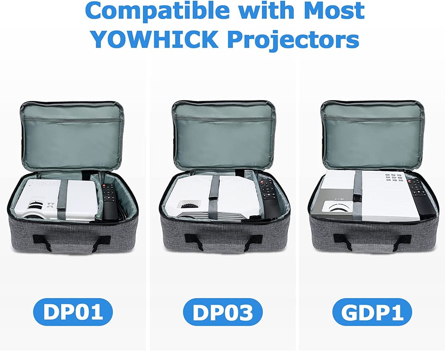 YOWHICK Projector Case, Projector Travel Carrying Bag Compatible with YOWHICK DP01, GDP1, DP03, More Movie Projector - Scratch Resistant & Compartment Dividers, 10.8"x7.7"x3.6" - YOWHICK