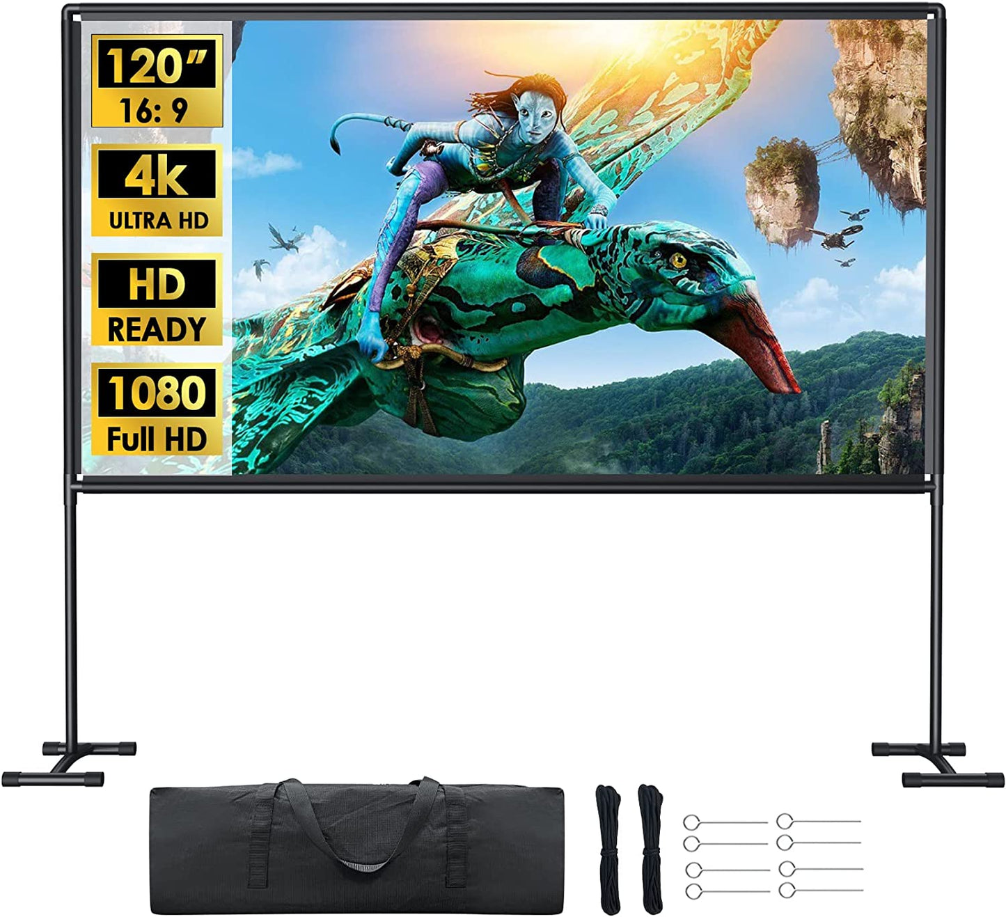 YOWHICK Projector Screen with Stand 120 inch Outdoor Indoor Projection Screen, Foldable Portable HD 4K Double Sided Projection Screen with Carry Bag and Sturdy Frame - YOWHICK