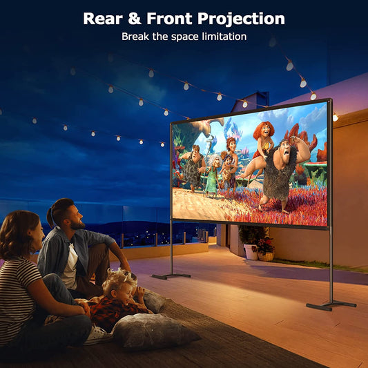 YOWHICK Projector Screen with Stand 120 inch Outdoor Indoor Projection Screen, Foldable Portable HD 4K Double Sided Projection Screen with Carry Bag and Sturdy Frame - YOWHICK