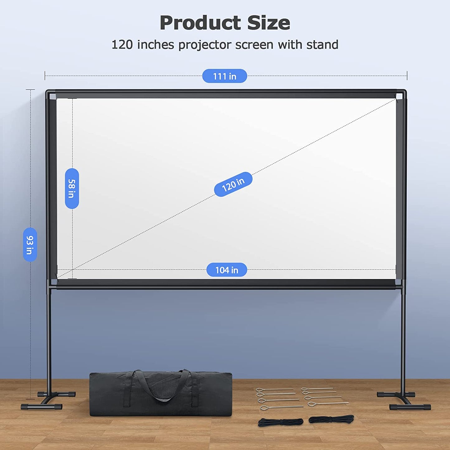 YOWHICK Projector Screen with Stand 120 inch Outdoor Indoor Projection Screen, Foldable Portable HD 4K Double Sided Projection Screen with Carry Bag and Sturdy Frame - YOWHICK