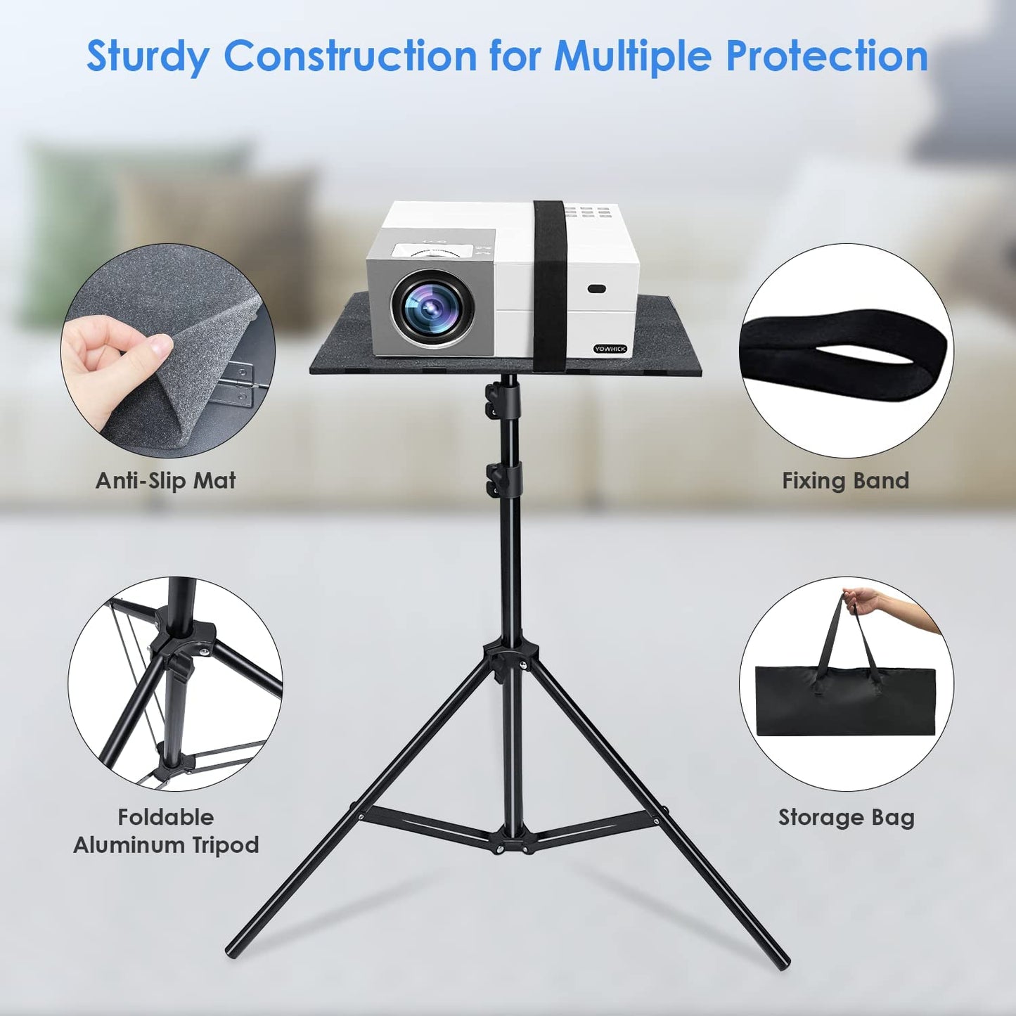 YOWHICK Projector Tripod Stand for 23" to 61", Foldable Laptop Tripod, Multifunctional DJ Racks/Projector Stand with Adjustable Height, Perfect for Office, Home, Stage or Studio - YOWHICK